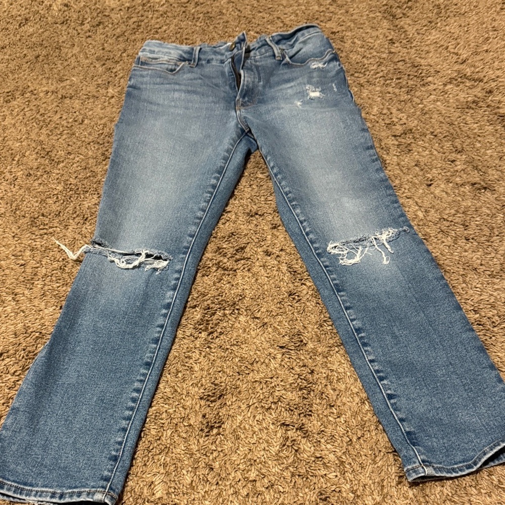 Good American Blue Distressed Straight Leg Jeans